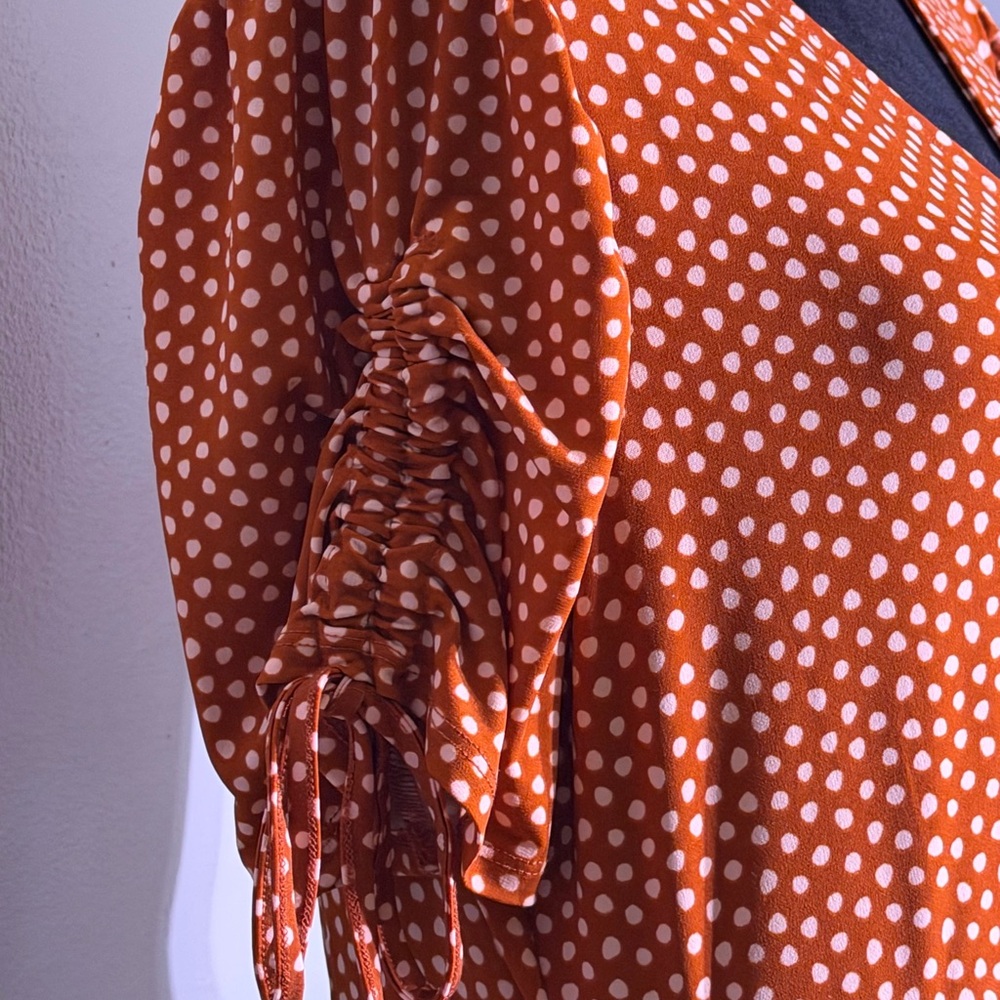 Torrid - Studio Knit Midi Cross Dress, Oxide Brown with White Polka Dots, Size00 - Picture 4 of 11